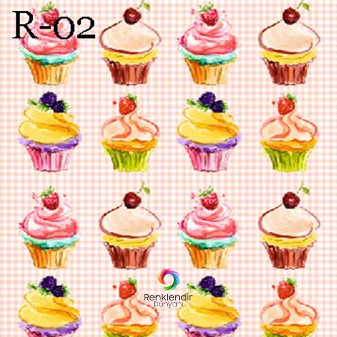 Cupcake Desenli Renkli Tezgah Arası Folyo-R02 resmi